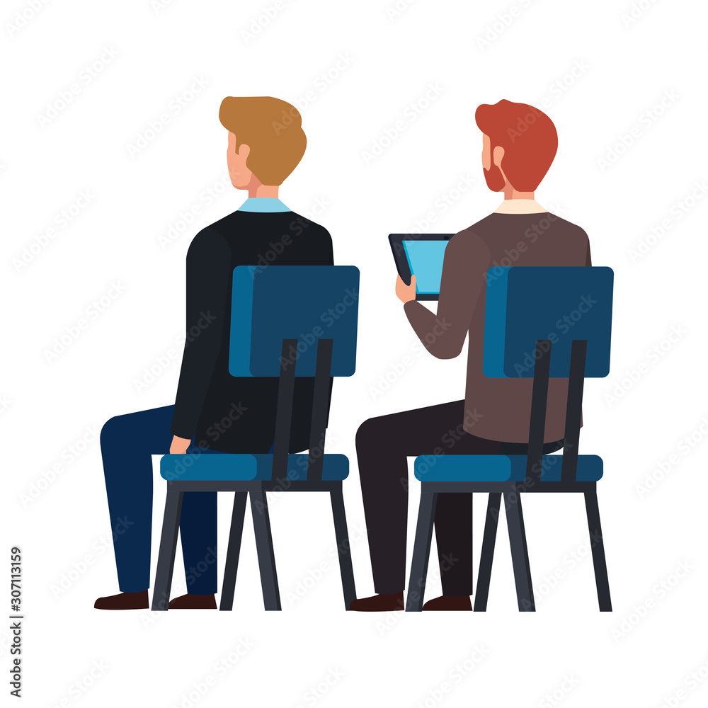 back businessmen sitting in chair isolated icon vector illustration design