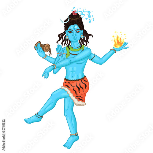 Dancing four-armed Shiva Isolated on a white background. Vector graphics.