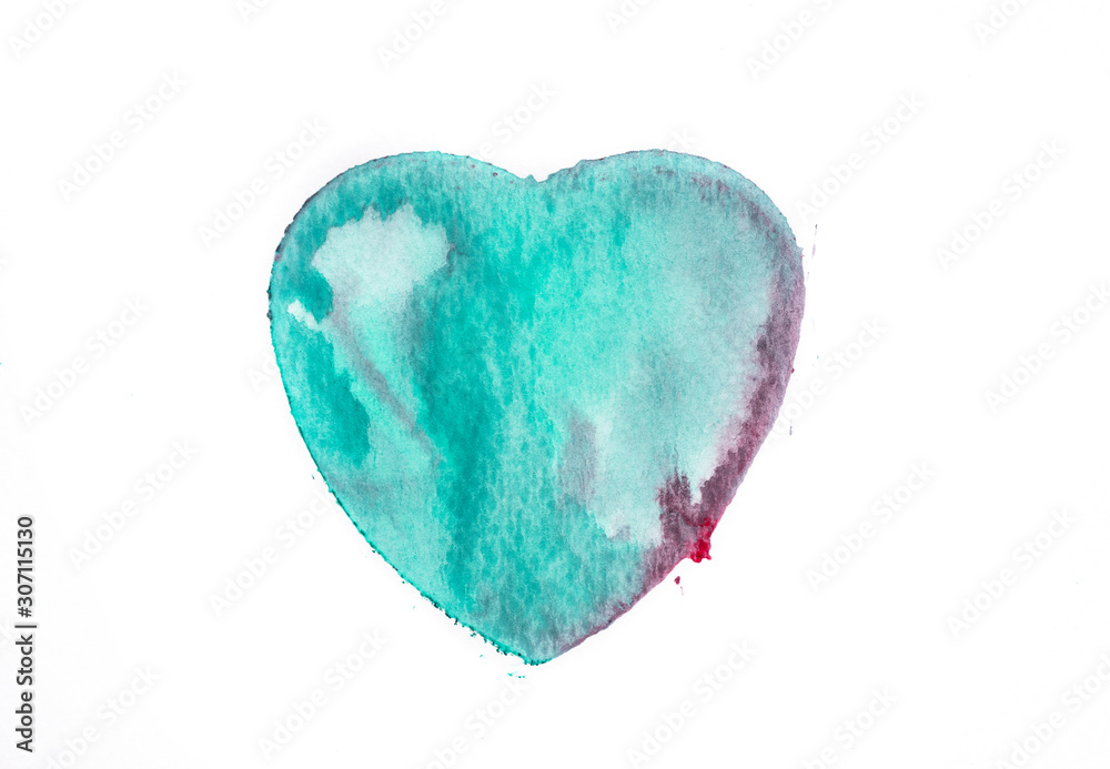 painting green heart with red colour on isolated white background