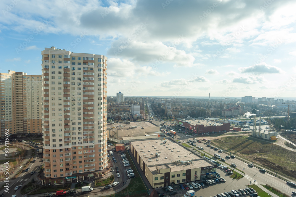 Fototapeta premium V. Chornovola street, city Brovary, country Ukraine -30.11.2019: city landscape.