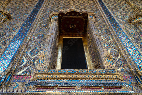 Details of a window and wall of Royal Grand Palace in Bangkok Thailand Wat Phra Kaew (Temple of Emerald Buddah)
