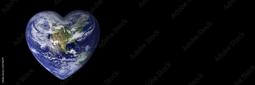 Earth in the shape of a heart, ecology and environment concept - Elements of this image are furnished by NASA - obrazy, fototapety, plakaty 