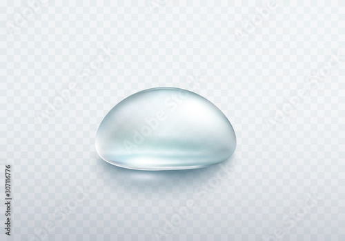 Water rain drop isolated on transparent background. Realistic pure droplet. Vector blue clear bubble or dew template.