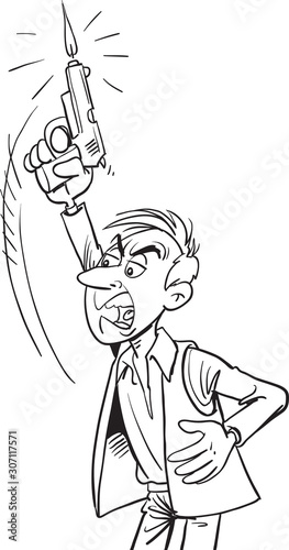A man fires a warning bullet