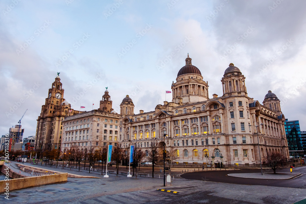 View of the historical buildings at the waterfront of Liverpool, England, UK