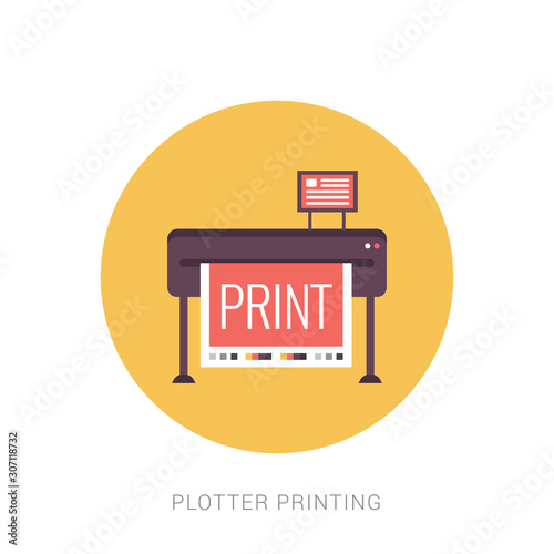Large format full color latex printer plotter flat vector illustration