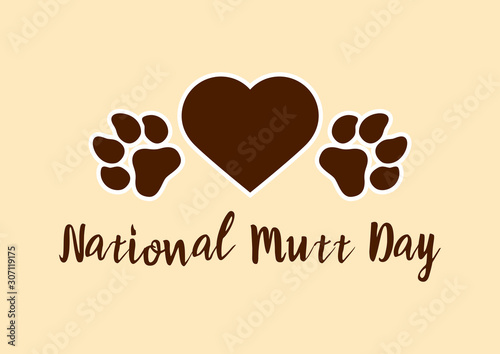 National Mutt Day vector. Dog paw print vector. Dog paw with heart icon. Mixed breed dog. Important day