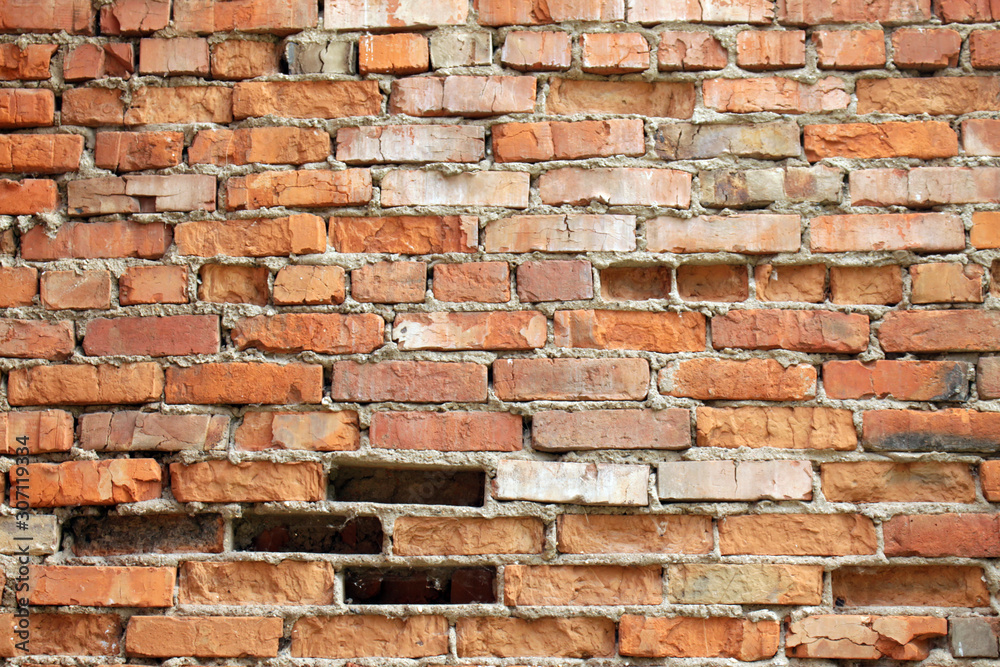 Background old brick wall of red color. Background old brick wall of red color.
