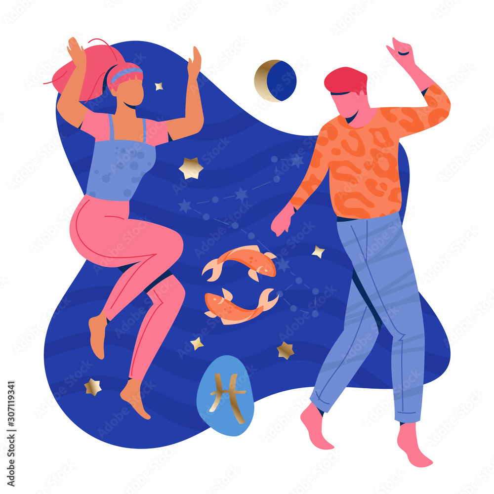 Pisces Couple Zodiac Illustration Pisces Couple Zodiac Illustration