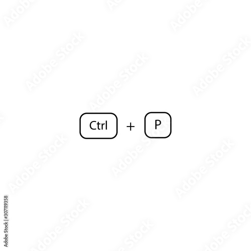 Hotkey combination Ctrl + P sign. Print sign