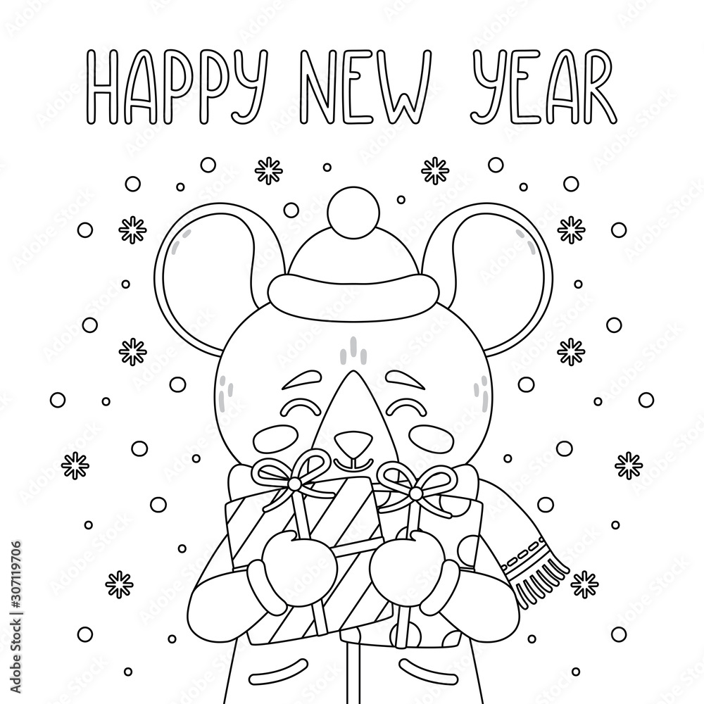 Obraz premium Happy New Year 2020 vector print with cute rat.