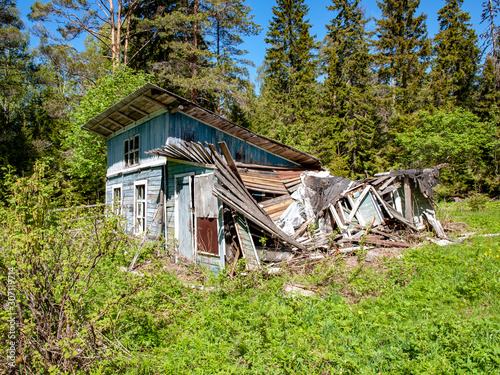 Old abandoned house in the forest.