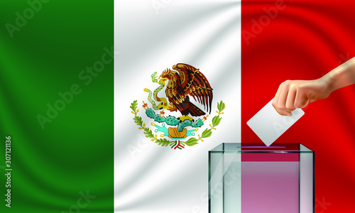 Vote for Mexico election with voting box and Mexican flag. Vector Illustration.