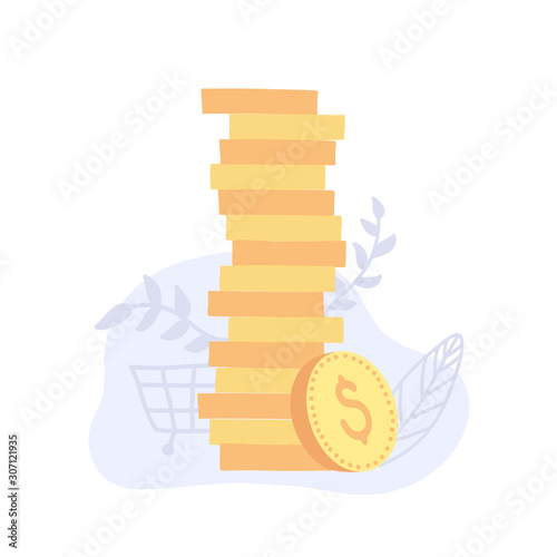 Vector coin stacks, money sign