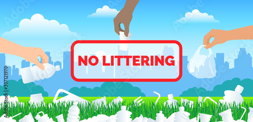 no littering human hands throwing plastic waste in the park lawn grass .global ecology problem concept