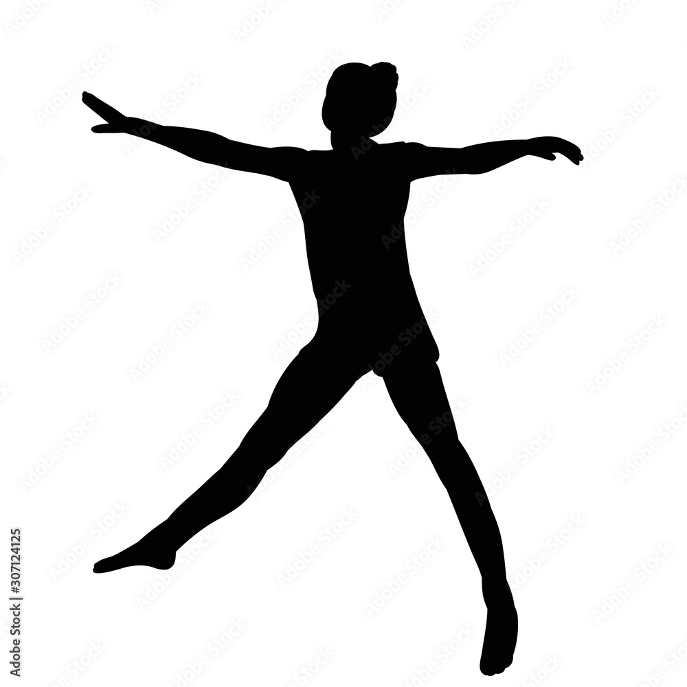vector, on a white background, black silhouette of a dancing girl isolated