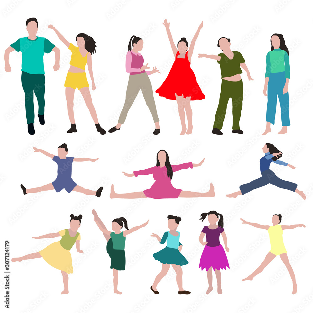 vector, on a white background, people without faces dance set
