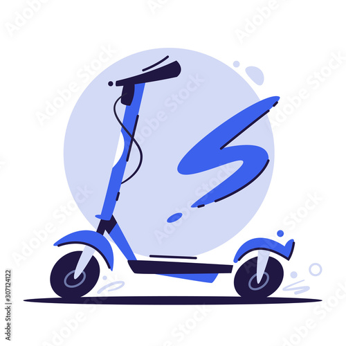 Eco transport concept. Blue bike. Riding bike. Cartoon flat vector illustration