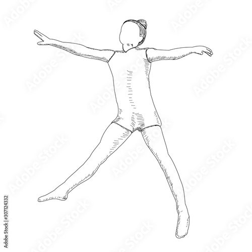 vector  on a white background  contour  sketch girl rejoices