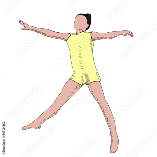 white background, color sketch girl rejoices, has fun