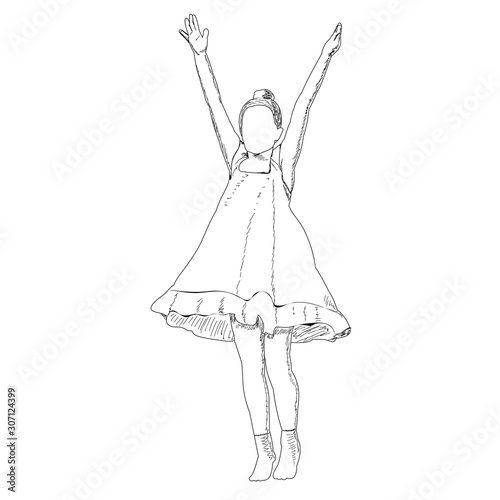  a white background, contour, sketch girl rejoices