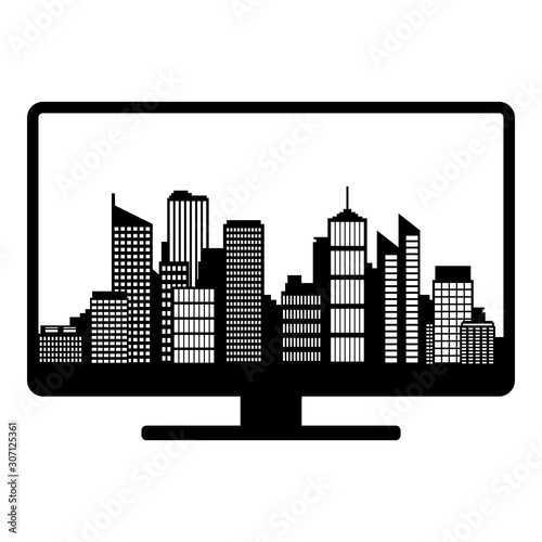 Stadtsilhouette und Monitor