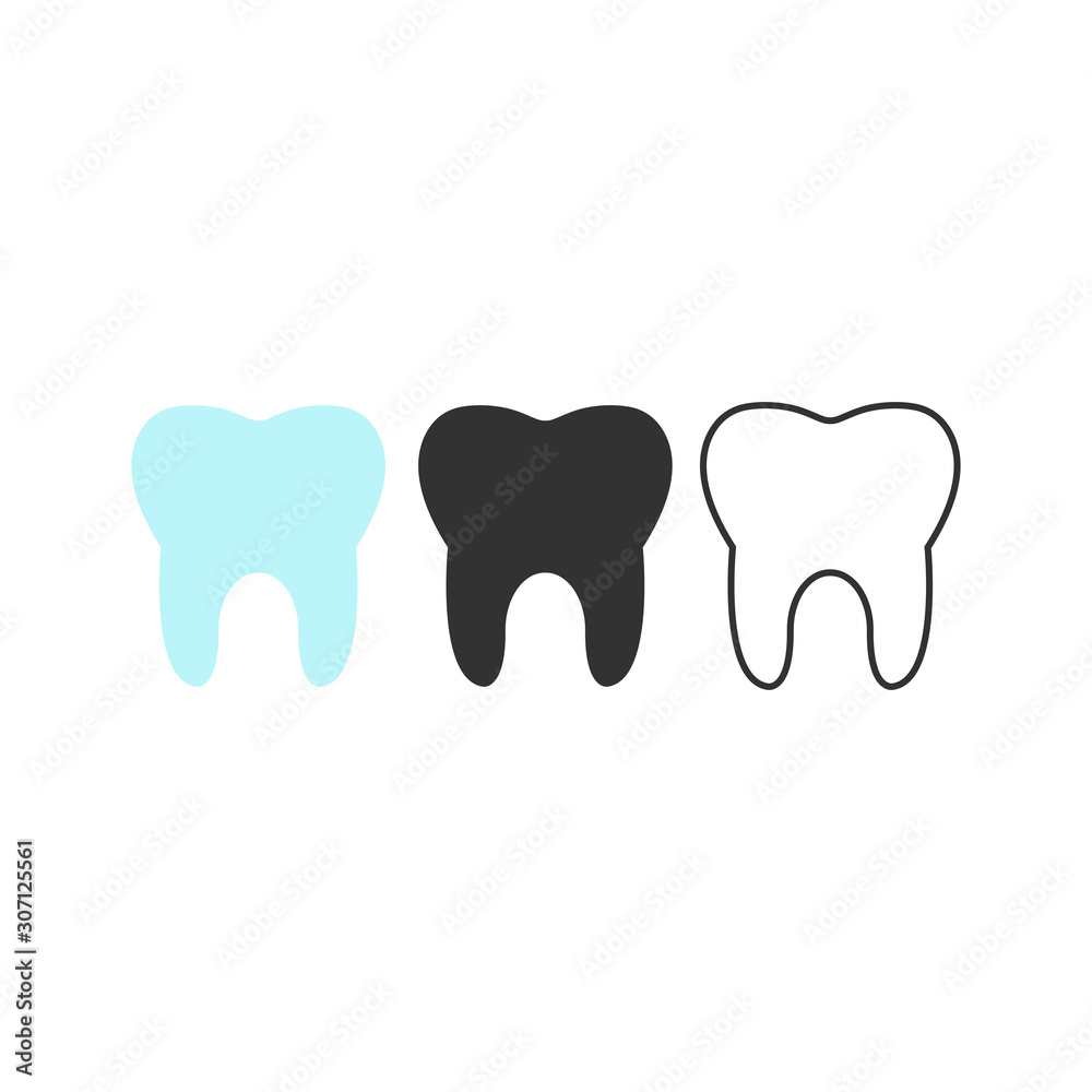 Tooth icon isolated on white. Teeth in linear and flat design. Vector illustration