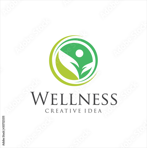 Wellness Yoga Logo Design . natural health wellness fitness and yoga logo design .Human health logo design . Leaf Wellness Logo