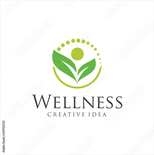Wellness Yoga Logo Design . natural health wellness fitness and yoga logo design .Human health logo design . Leaf Wellness Logo