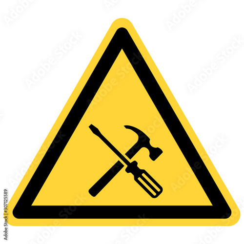 Werkzeuge und Warnschild