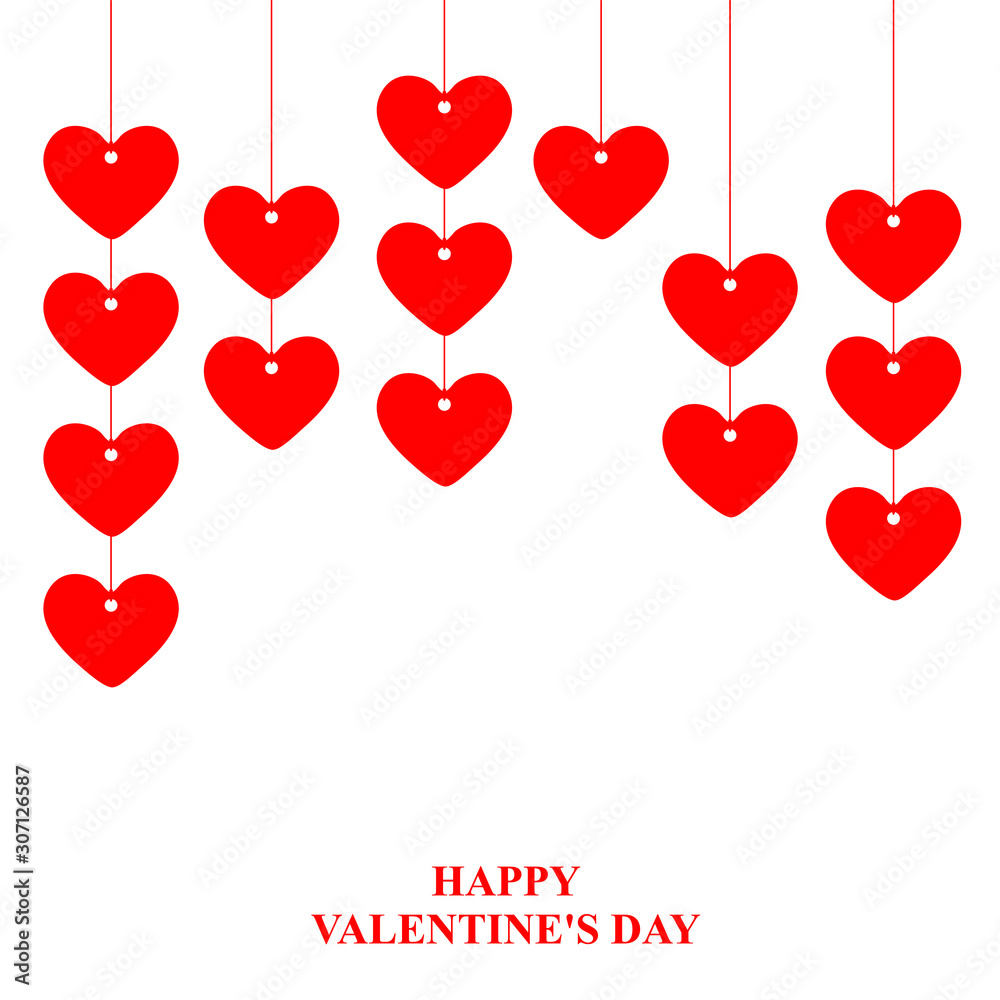 Valentines day card with hanging garlands of hearts