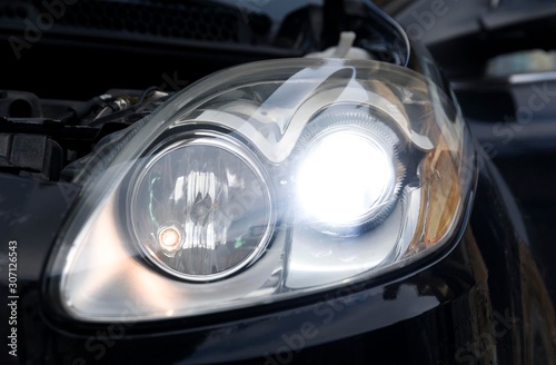 car led lights isolated. car headlights photo