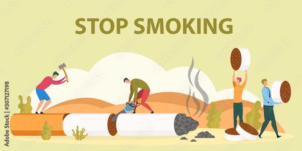 Fototapeta premium Tobacco Smoking Addiction Stop Flat Vector Concept