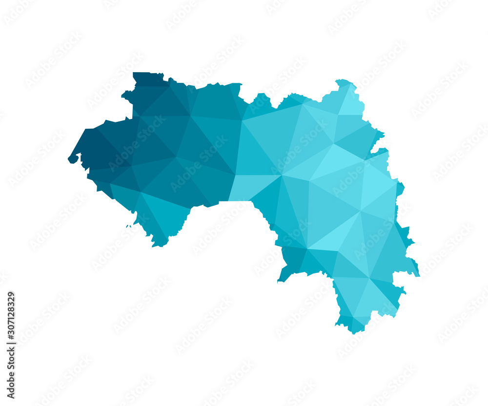 Vector isolated illustration icon with simplified blue silhouette of Republic of Guinea map. Polygonal geometric style, triangular shapes. White background