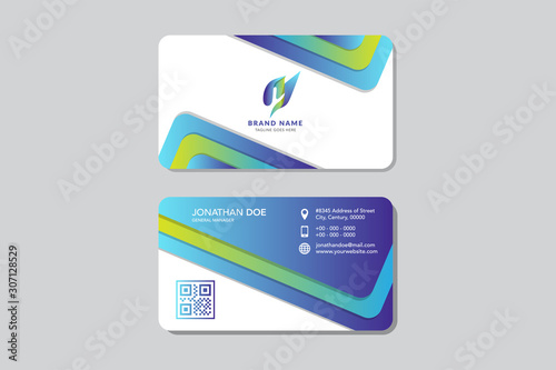Clean Modern Flat Gradient Style blue Corporate Business Card, identity. Hexagon logo design. paper cut concept.