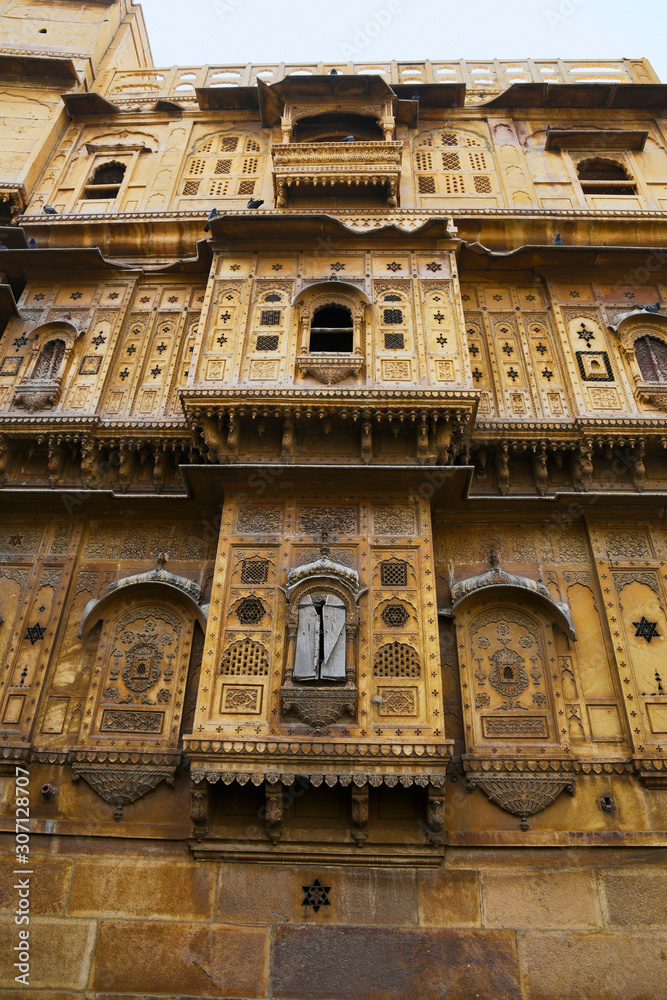 Traditional architectural details of Haveli or palace at Jaisalmer, Rajasthan, India Traditional architectural details of Haveli or palace at Jaisalmer, Rajasthan, India