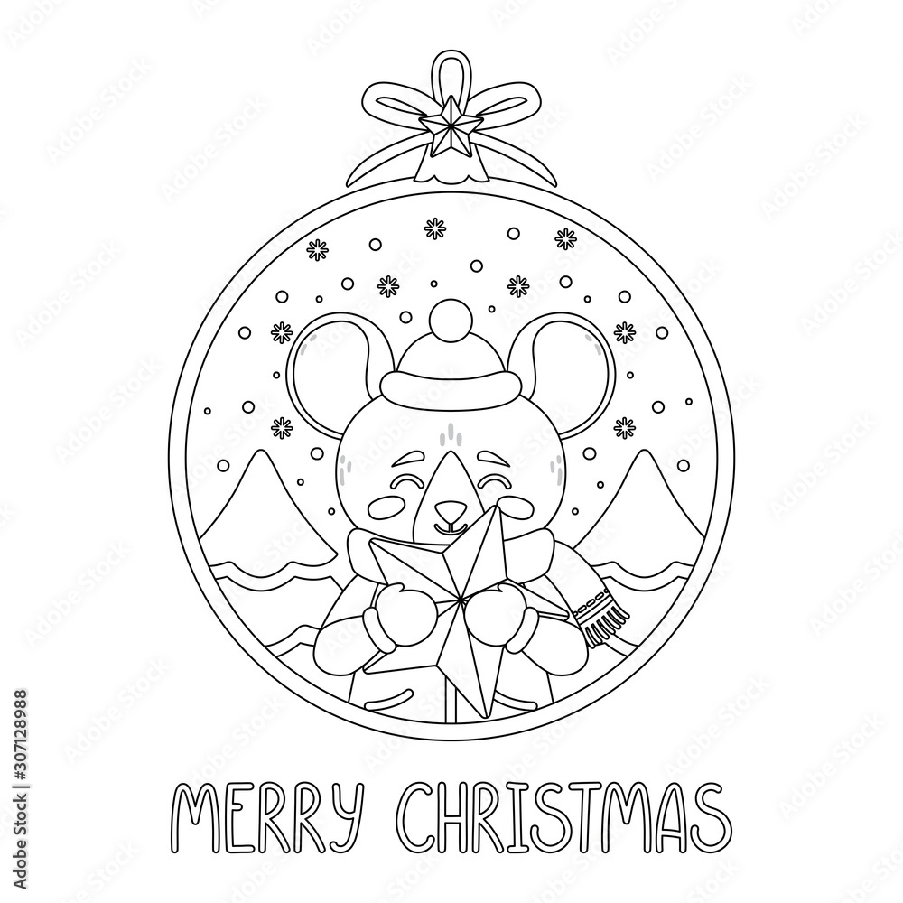 Christmas ball with the image of rat holding a star. Christmas ball with the image of rat holding a star.