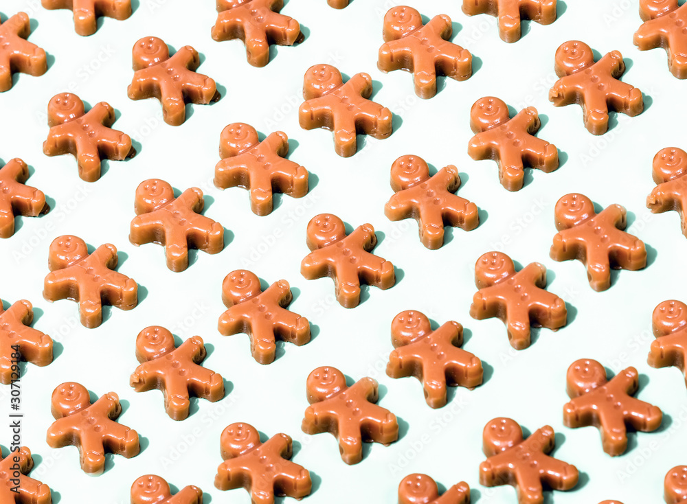 Gingerbread man shaped caramel composition Gingerbread man shaped caramel composition