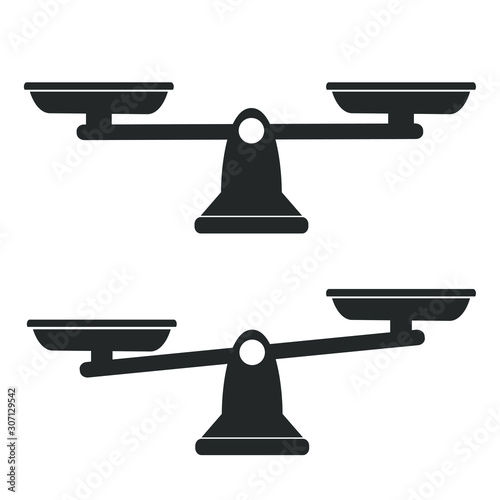 Bowls of scales in balance, an imbalance of scales. Black icons set. Libra, vector illustration