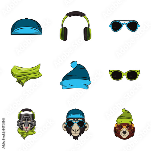 bundle of animals heads and accessories young style