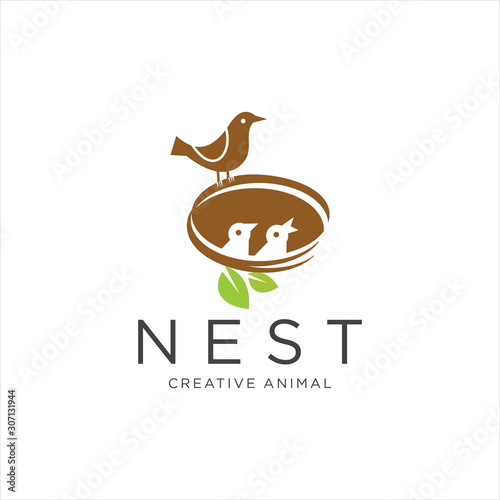 Bird Nest Logo Design illustration . Bird logo Vector , Nest logo Design .