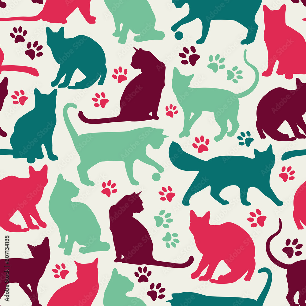 Seamless pattern of nicecolors cats background illustration