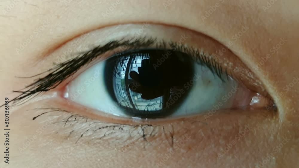 Closeup of Asian eye opening in slow motion