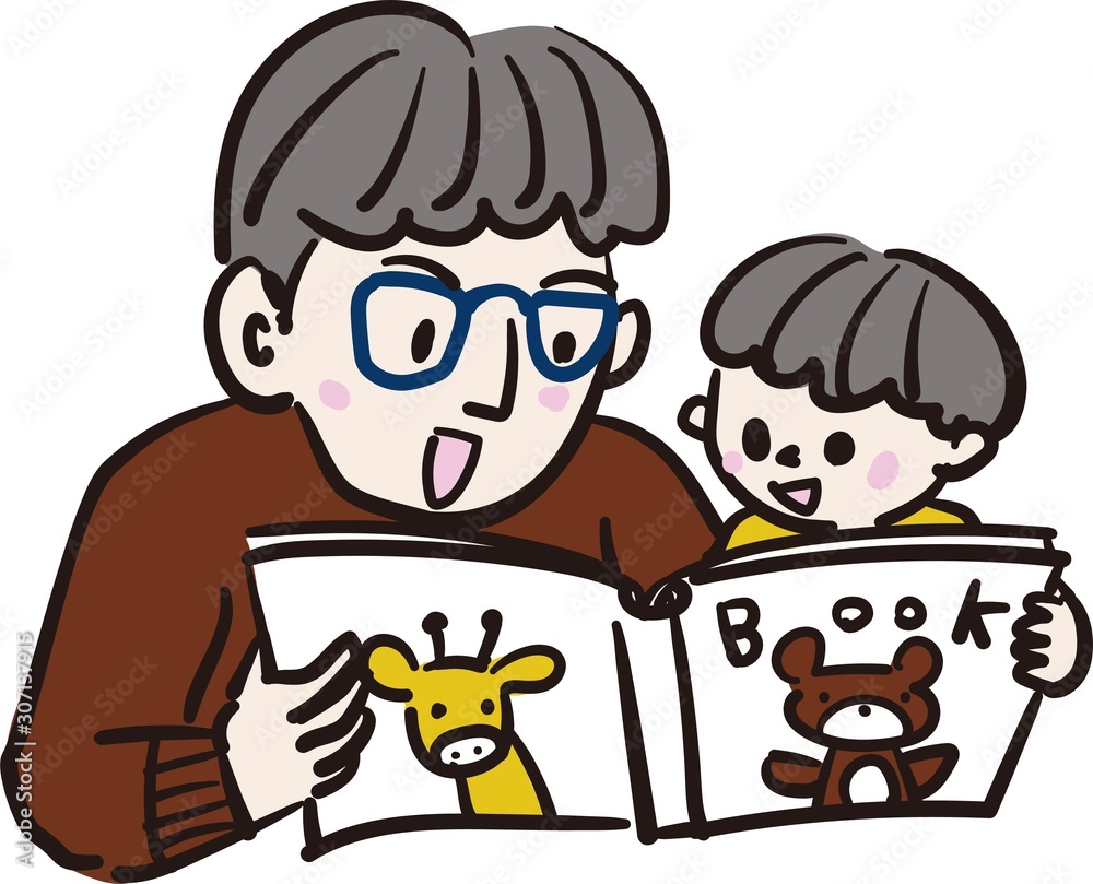 絵本読み聞かせをするお父さんと子供のイラスト Stock Illustration Adobe Stock