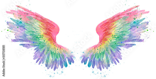 Rainbow watercolor spreaded wings, raster