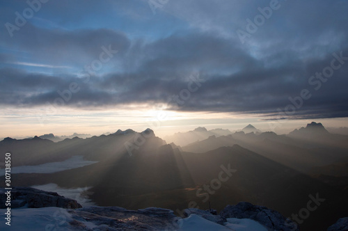 Sunset on top of th Dolomites