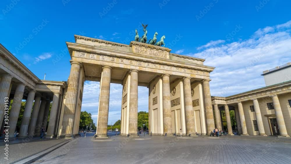 The Brandenburg Gate is an 18th-century neoclassical monument in Berlin, built on the orders of Prussian king Frederick William II after the temporary time lapse hyperlapse video in 4k. berlin germany The Brandenburg Gate is an 18th-century neoclassical monument in Berlin, built on the orders of Prussian king Frederick William II after the temporary time lapse hyperlapse video in 4k. berlin germany