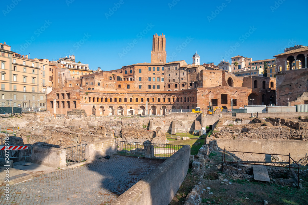 Ancient Trajan's Market, ruins in Via dei Fori Imperiali, Rome, Italy