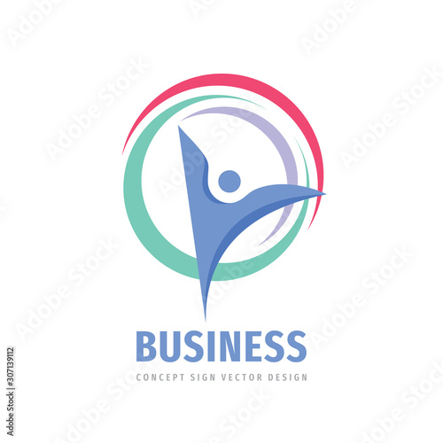 Business development - concept logo design. Abstract human character in ring creative vector sign.