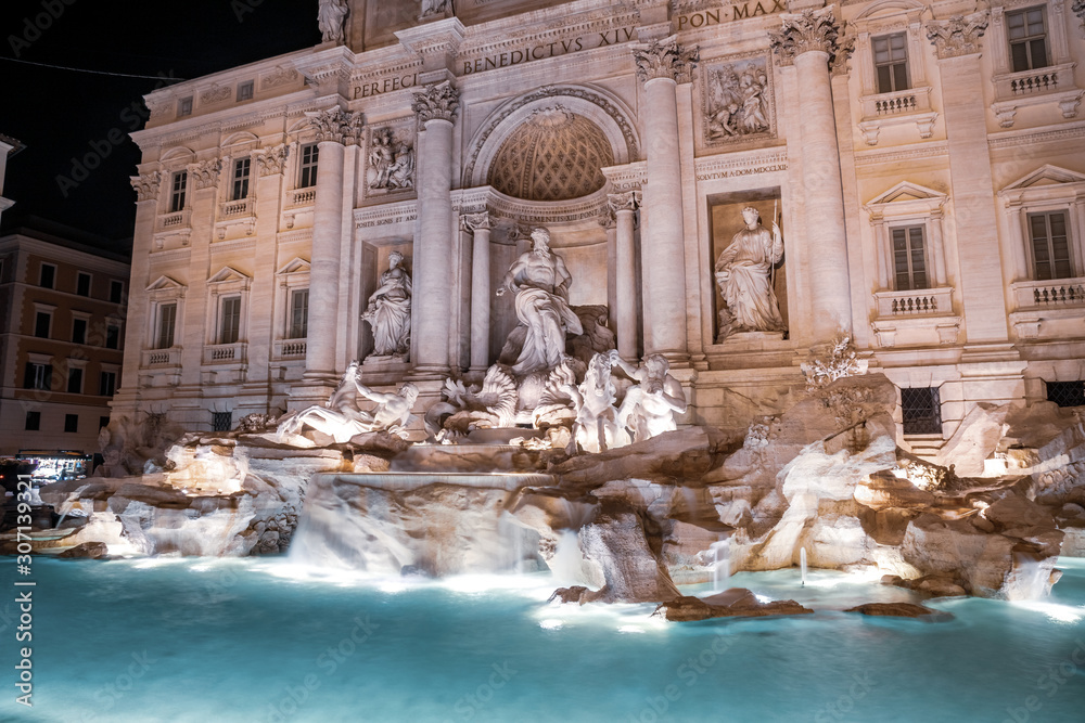 Trevi Fountain or Fontana di Trevi at night, Rome, Italy.